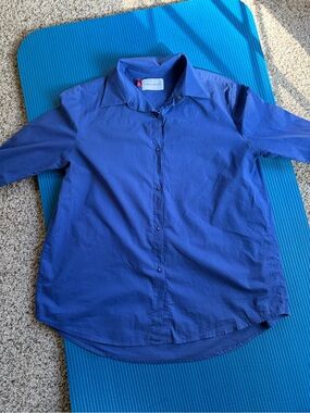 Misha Nonoo Husband Shirt Cobalt Blue 100% Cotton Button Down Blouse Size Small
